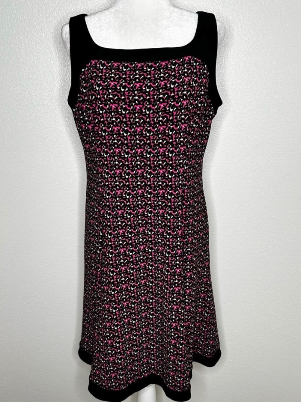 Chaps Womens Pink & Black Patterned Sleeveless A-Line Stretch Dress Size L